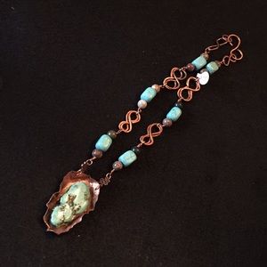 Turquoise & copper hand made necklace 18”
